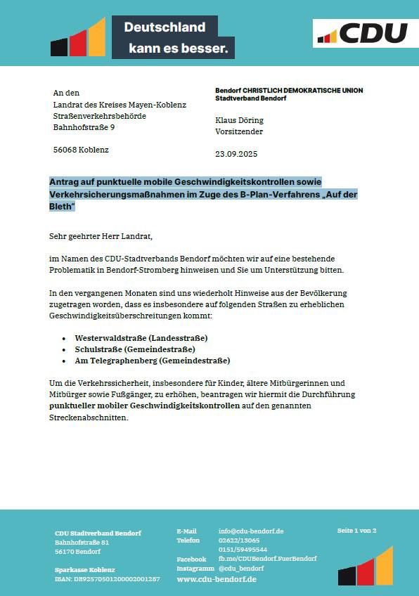 Antrag auf punktuelle mobile Geschwindigkeitskontrollen sowie Verkehrsicherungsmaßnahmen im Zuge des B-Plan-Verfahrens „Auf der Bleth“